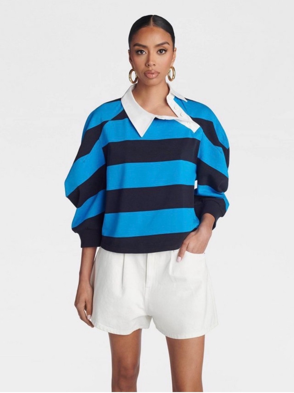 KBB Blue & Navy Striped Rugby Shirt with White Collar